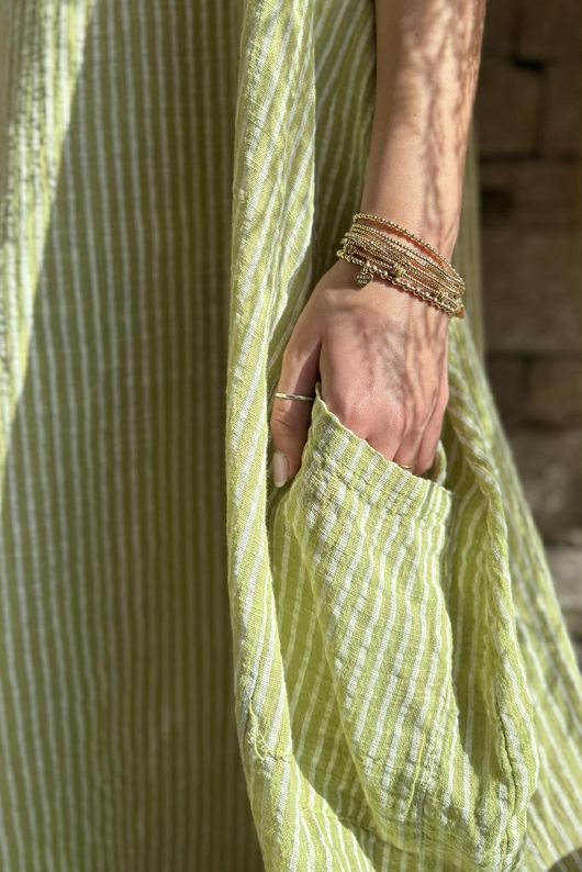 Salcombe Chalk Stripe Cotton Cocoon Dress Soft Olive